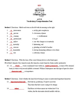 Romeo Juliet Act 2 Voary Reading Prehension Test With Key