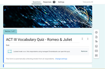 Preview of Romeo & Juliet Act III Vocabulary Quiz