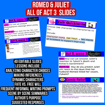 Preview of Romeo & Juliet All of Act 3 Slides Editable