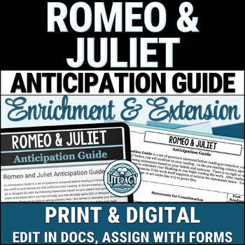 Preview of Romeo & Juliet Anticipation Guide - Pre-Reading Discussion & Post-Reading Essay