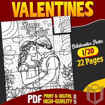 Preview of Valentine's Day: Romeo & Juliet Collaborative Poster Coloring Craft, Projects