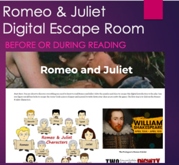 Preview of Romeo & Juliet Digital Escape Room - Before or During Reading
