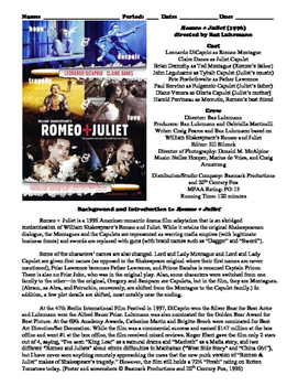 Preview of Romeo + Juliet Film (1996) Study Guide Movie Packet