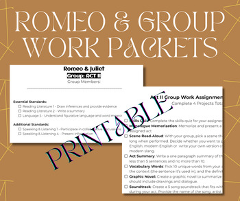 Preview of Romeo & Juliet Group Work - Project Choices, Quizzes, Activities, Assessment