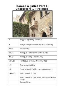 Preview of Romeo & Juliet Prologue Middle & High School No Prep ESL & Sub Ready Packet