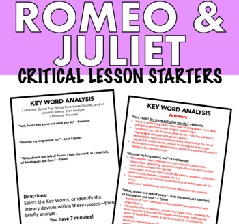 Preview of Romeo and Juliet Writing Prompts
