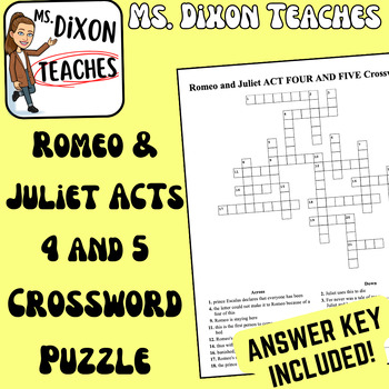 Romeo and Juliet ACT FOUR AND FIVE Crossword (answer key included)