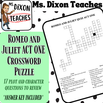 Romeo and Juliet ACT ONE Crossword (Answer Key Included) by Ms Dixon