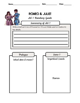 Preview of Romeo and Juliet Act 1 Reading Guide