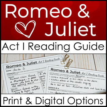 Preview of Romeo and Juliet Act 1 Activities, Reading Guide w/ Questions, Analysis, Quotes