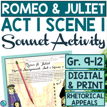 Preview of Romeo and Juliet Act 1 Scene 1 Sonnet Activity Ethos Pathos Logos Digital