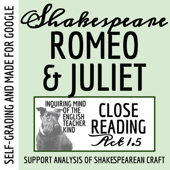 Preview of Romeo and Juliet Act 1 Scene 5 Close Reading Worksheet for Google Drive
