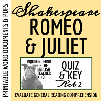 Preview of Romeo and Juliet Act 2 Quiz and Answer Key for High School