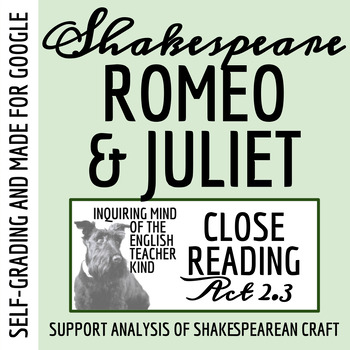 Preview of Romeo and Juliet Act 2 Scene 3 Close Reading Worksheet for Google Drive