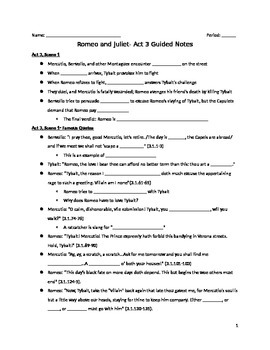 Preview of Romeo and Juliet- Act 3 Guided Notes Handout