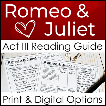 Preview of Romeo and Juliet Act 3 Reading Guide w/ Questions, Quotes, Analysis, & More!