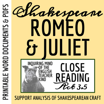 Preview of Romeo and Juliet Act 3 Scene 5 Close Reading Worksheet for High School