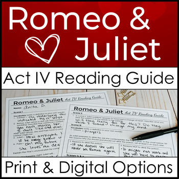 Preview of Romeo and Juliet Act 4 Reading Literature Guide w/ Questions, Quotes, & Analysis