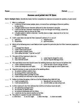 Preview of Romeo and Juliet- Act 4 Quiz and Answer Key