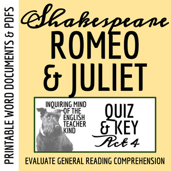 Preview of Romeo and Juliet Act 4 Quiz and Answer Key for High School