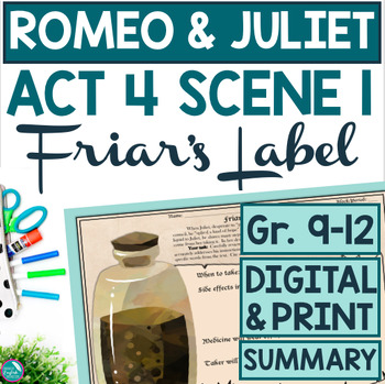 Preview of Romeo and Juliet Act 4 Scene 1 Summary Activity Friar Lawrence's Plan (Digital)
