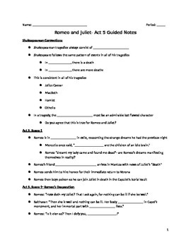 Preview of Romeo and Juliet- Act 5 Guided Notes Handout