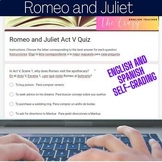 Romeo and Juliet Act V Quiz Google Forms, Self Grading ESL