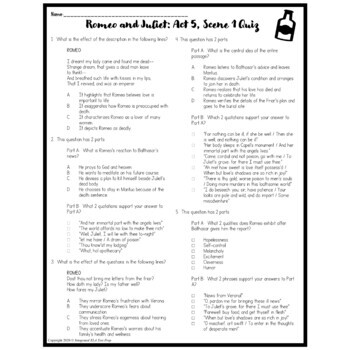 Romeo & Juliet Quizzes & Final Exam - Acts 1-5 with Answer Key