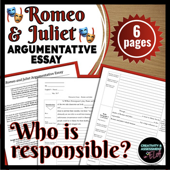 Preview of Romeo and Juliet Argumentative Essay & Guided Template | Who is Responsible?