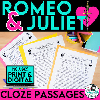 Preview of Romeo and Juliet CLOZE summary passages for each Act - PRINT + DIGITAL