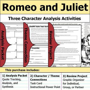 Preview of Romeo and Juliet - Character Analysis Packet, Theme Connections, & Project