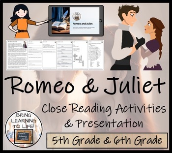 Preview of Romeo and Juliet Close Reading Comprehension Activity | 5th Grade & 6th Grade