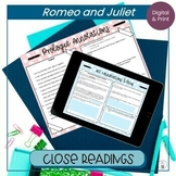 Romeo and Juliet Close Readings Digital and Print