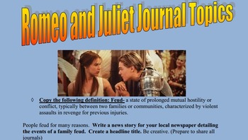 Preview of Romeo and Juliet Creative Bell Ringers Journals