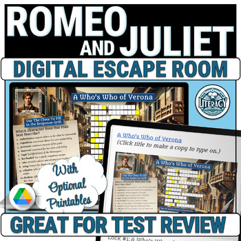 Preview of Romeo and Juliet - Digital Escape Room Test Review after Reading the Play