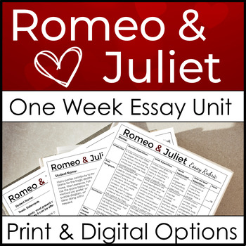 Preview of Romeo and Juliet Essay 1-Week of Literary Analysis Lesson Plans, Rubric, Etc.