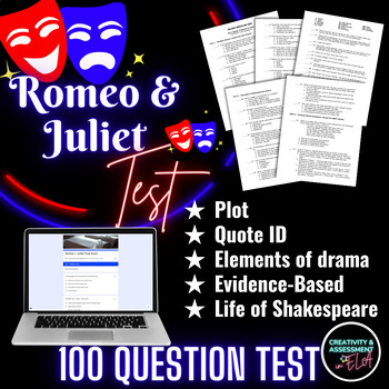 Preview of Romeo and Juliet Unit Test Final Exam 100 Questions Print and Digital Assessment