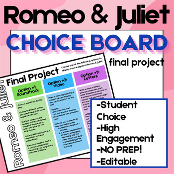 Preview of Romeo and Juliet Final Project Choice Board - Creative - NO PREP - Rubrics