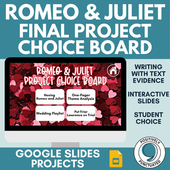 Preview of Romeo and Juliet Final Project Choice Board | No Prep, Google Slides, Grade 8-12