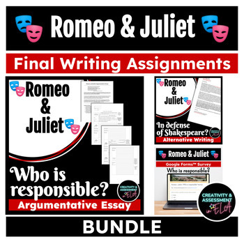 Preview of Romeo and Juliet Final Writing Assignments BUNDLE | Essays, Letter, Etc.