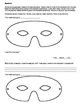 and Juliet Mask Drawing Activity by Lit Happens | TPT