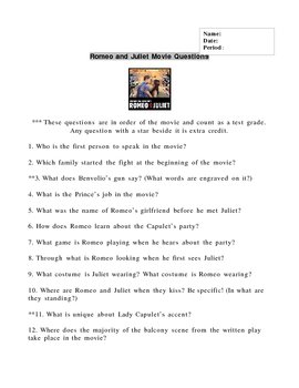 Preview of Romeo and Juliet Movie Quiz