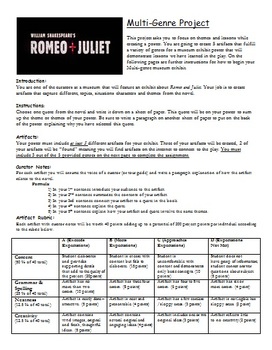 Preview of Romeo and Juliet Multi Genre Project Handout