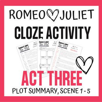 Preview of Romeo and Juliet PLOT cloze activity - Act Three