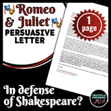 Romeo and Juliet Persuasive Letter Final Writing | In Defe