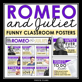 Preview of Romeo and Juliet Posters - Funny Classroom Bulletin Board Decor - Shakespeare