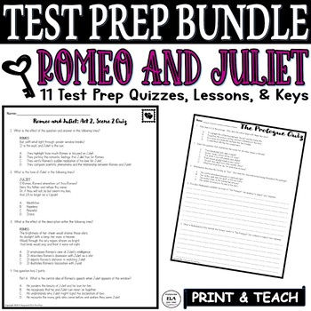 Preview of Romeo and Juliet Quiz Reading Comprehension Questions BUNDLE Acts 1-5 Test Prep