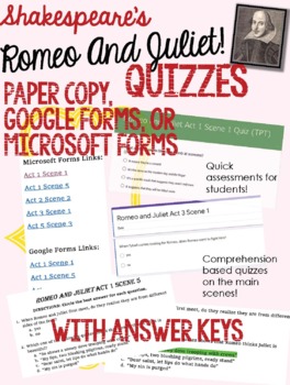 Preview of Romeo and Juliet Quizzes (for the five major scenes) - Microsoft, Google, Word!