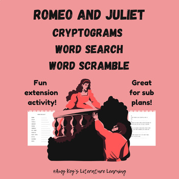 Preview of Romeo and Juliet Quotations Cryptogram, Word Search, Word Scramble Puzzle Packet