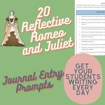 Preview of Romeo and Juliet REFLECTIVE Journal Entry Prompts (20)